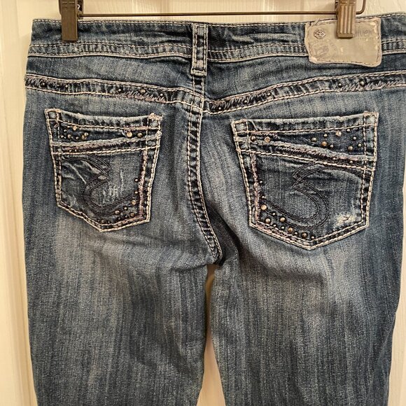 Silver Jeans Aiko Bootcut Distressed Denim Embellished Jeans size 29 x 33 - Picture 8 of 8